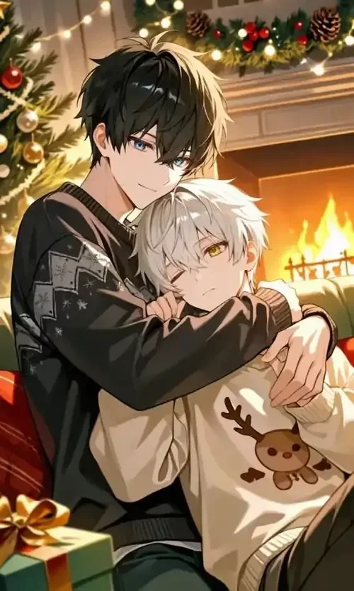 Hình ảnh anime về hai chàng trai bên lò sưởi, chủ đề sẽ gầy là