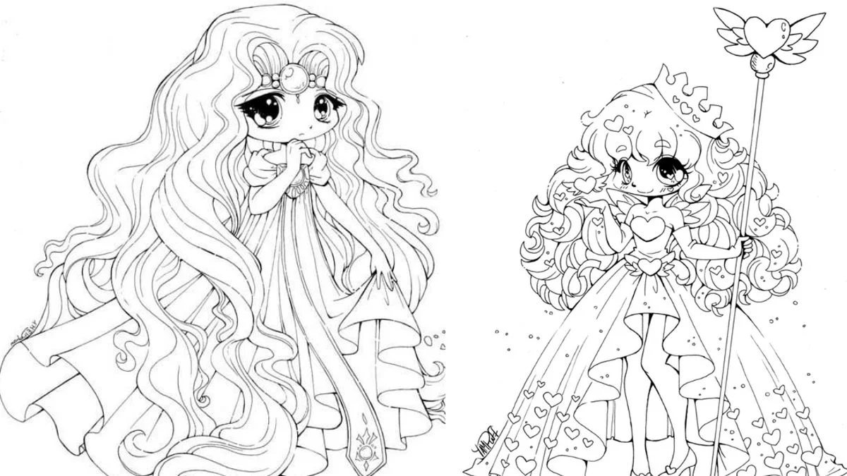 Hình Tranh tô màu công chúa chibi cute