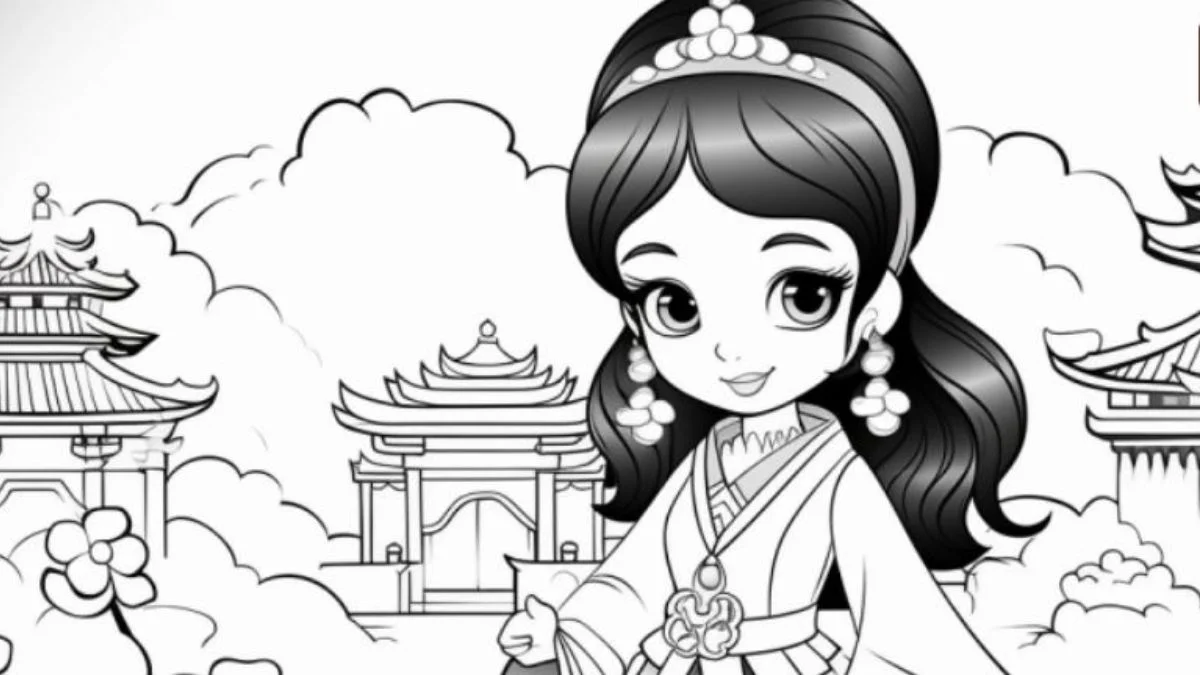 Tranh tô màu công chúa Hàn Quốc yêu kiều
