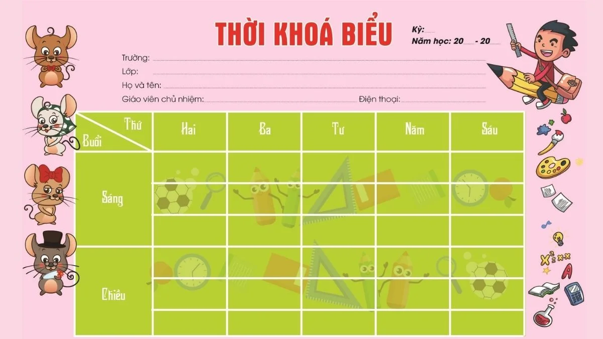 mẫu thời khóa biểu cute