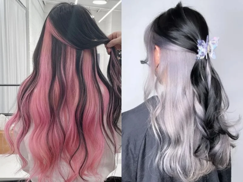 Kiểu tóc highlight nữ hồng, tím pastel