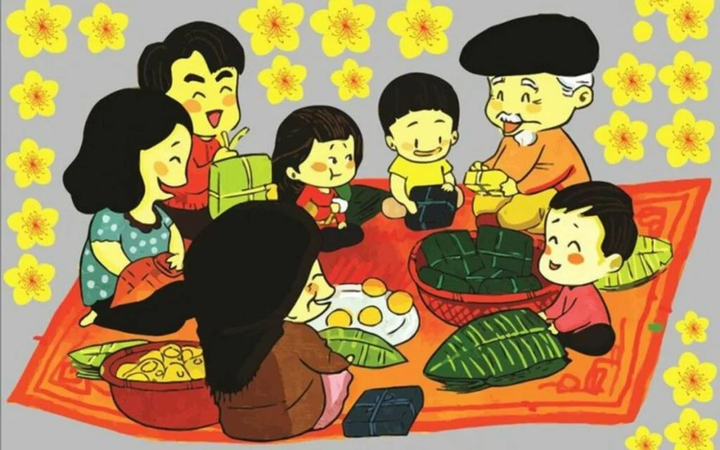 Mẹ con cùng nhau gói bánh, chuẩn bị mâm cỗ đón Tết