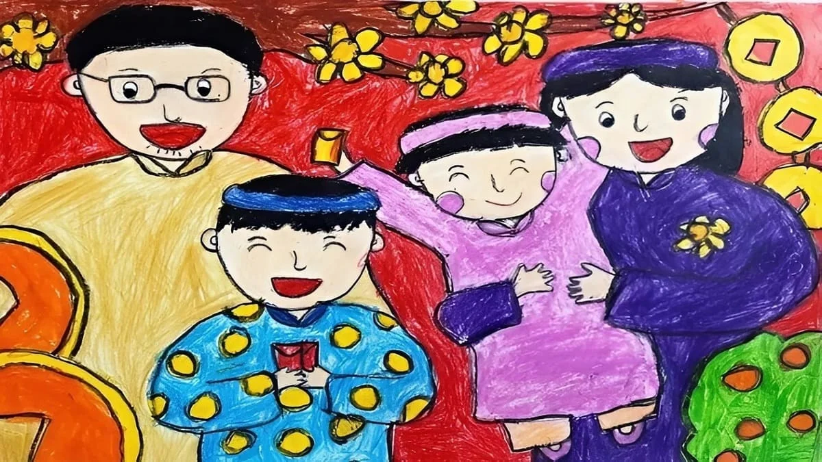 Mẫu vẽ tranh ngày Tết học sinh đơn giản