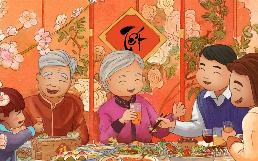 Ông bà mỉm cười hạnh phúc khi con cháu sum vầy đầu năm