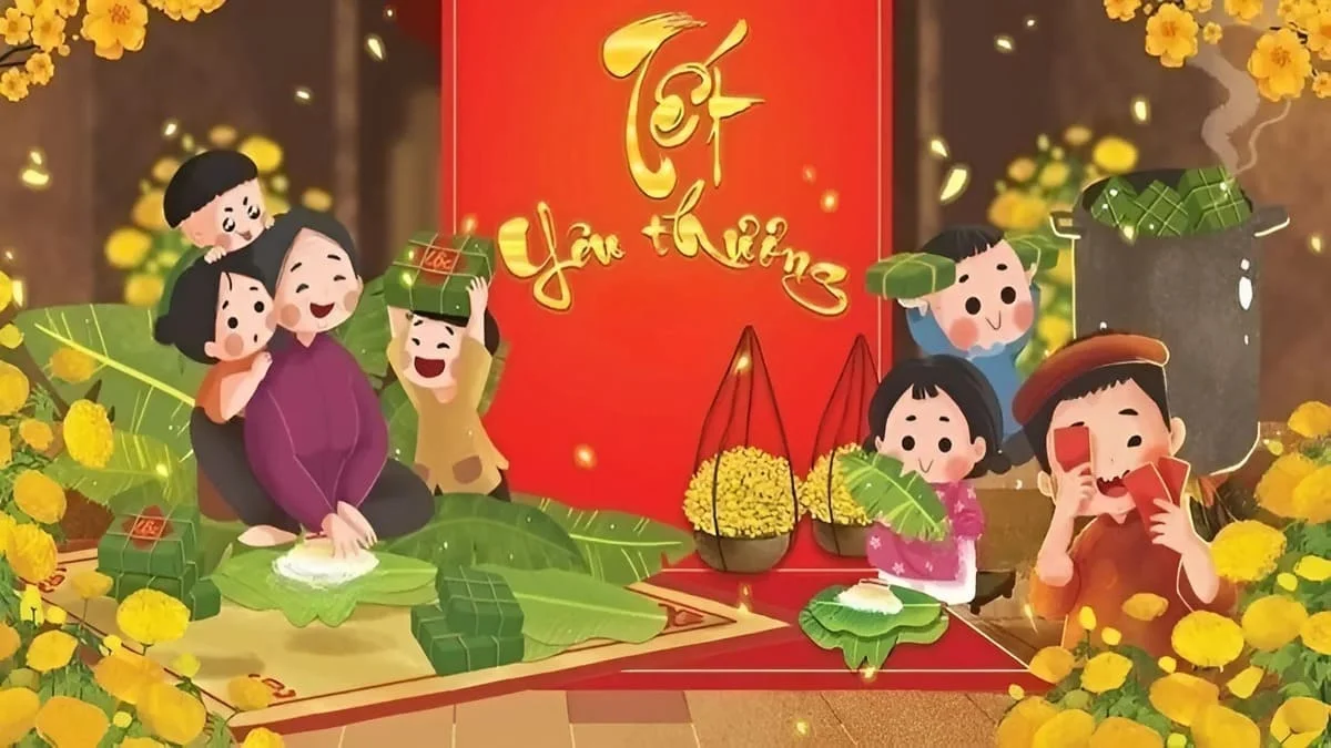 mẫu Vẽ tranh ngày Tết gói bánh chưng