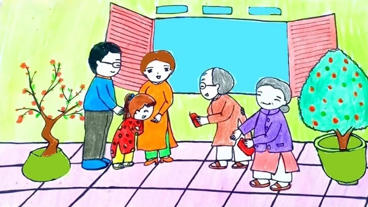 Mẫu vẽ tranh ngày Tết đơn giản cho học sinh