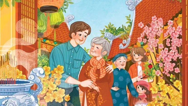 Hình vẽ tranh gia đình ngày Tết đơn giản nhất - hình 5