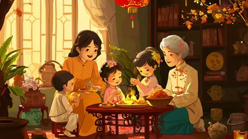 Hình vẽ tết đoàn viên ấm cúng - hình 1