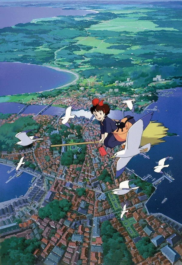 Hình nền hoạt hình Kiki's Delivery Service phong cảnh thành phố từ trên cao
