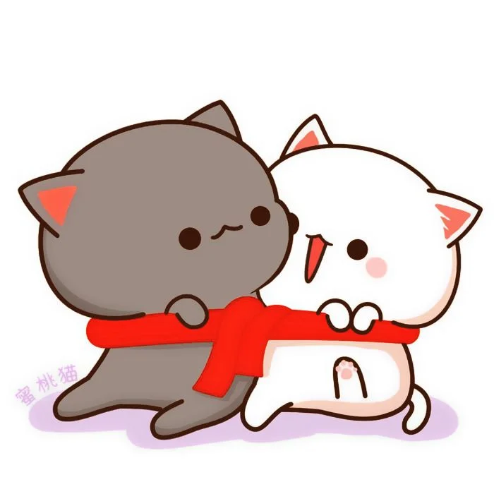 hình ảnh mèo cute phong cách hoạt hình dễ thương với dải ruy băng đỏ