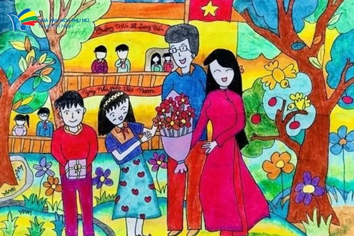 Mẫu 2: tranh vẽ ngày 20/11 đẹp, ý nghĩa
