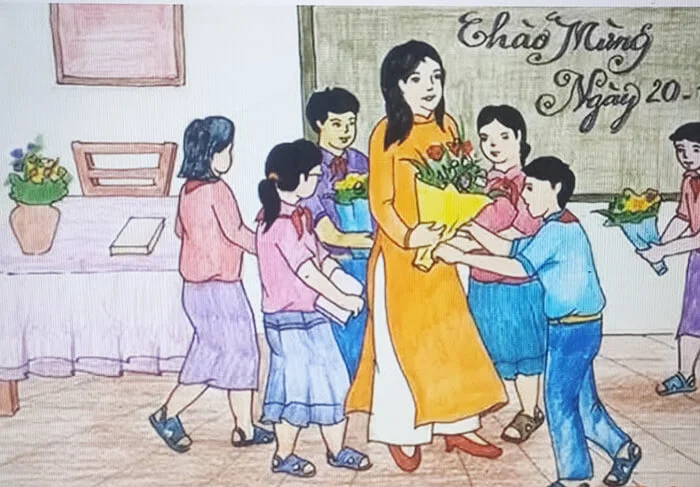 Tình cảm cô trò được tái hiện qua bức tranh