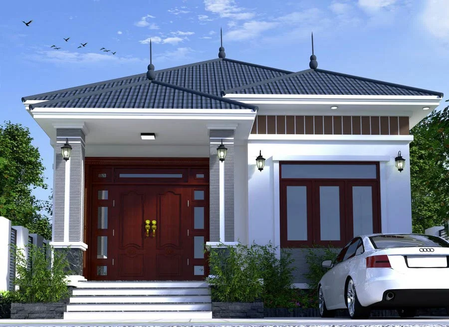 Mẫu nhà cấp 4 mái Nhật có gara