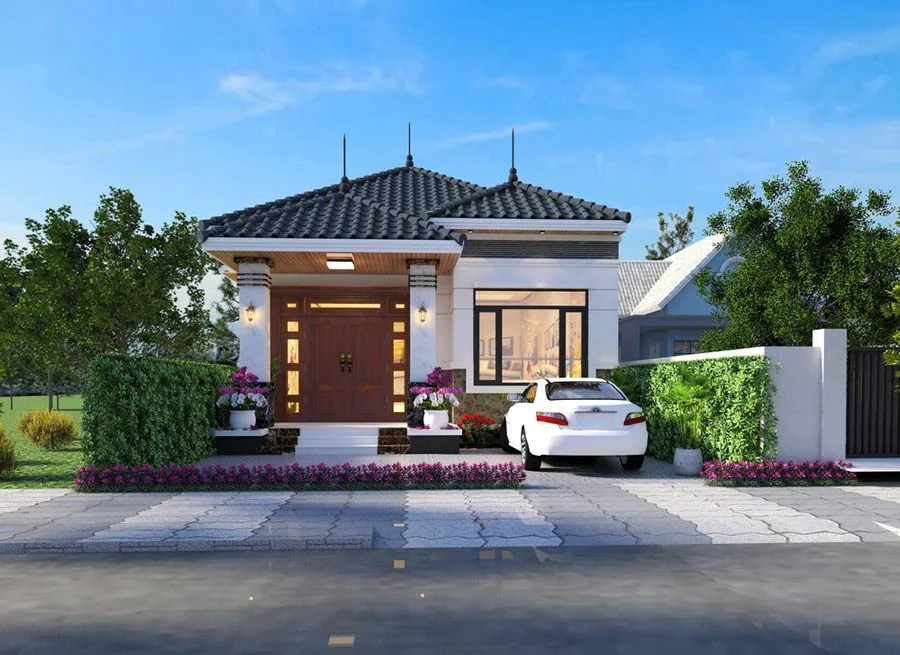Mẫu nhà cấp 4 mái Nhật có sân vườn (2)