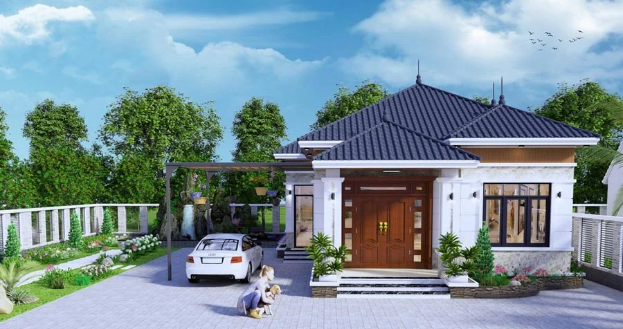 Mẫu nhà cấp 4 mái Nhật có gara (5)
